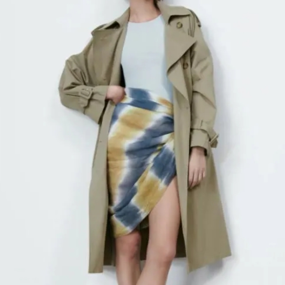 New w/ Tag) ZARA Trench coat belt with buckle. XS-S Olive Khaki